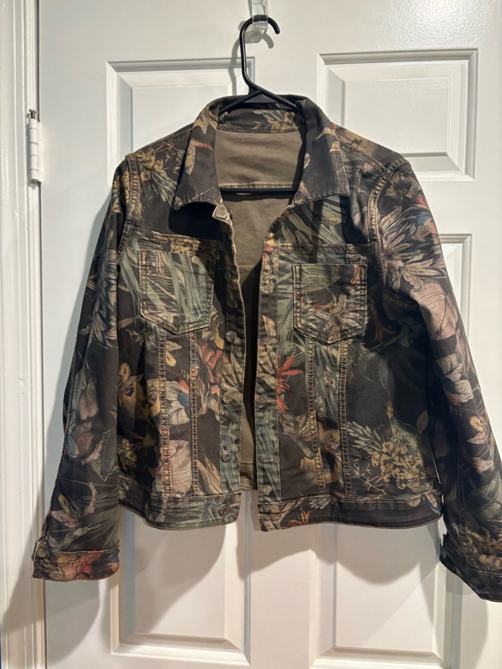 Tempo Paris reversible floral jacket black taupe brown sz M jean